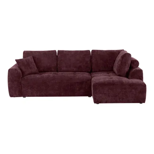 Canapé d'angle droit AUBE convertible tissu bordeaux vue de face
