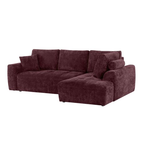 Canapé d'angle droit AUBE convertible tissu bordeaux vue de profil
