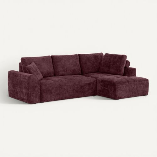 Canapé d'angle droit AUBE convertible tissu bordeaux vue 3/4