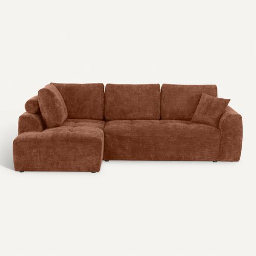 Canapé d'angle gauche AUBE convertible tissu terra cotta vue de face