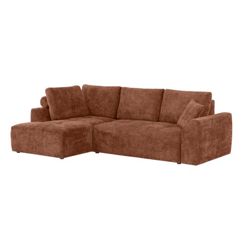 Canapé d'angle gauche AUBE convertible tissu terra cotta vue de profil