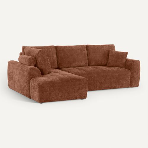 Canapé d'angle gauche AUBE convertible tissu terra cotta vue 3/4