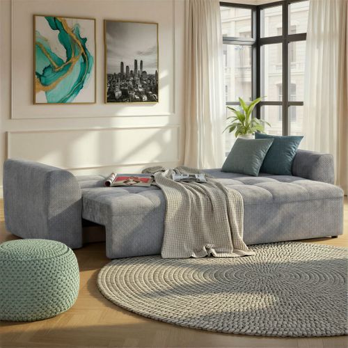 Canapé 3 places convertible AUBE tissu gris