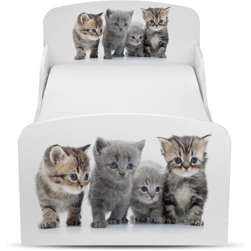 Moderne Lit D'enfant Toddler En Bois Avec Un Matelas Chats
