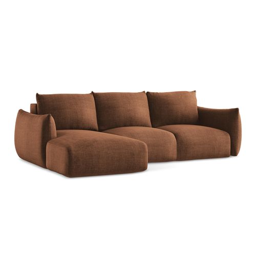 Canapé D’angle 3 Places Gauche Convertible Leila En Tissu Texturé Terre Cuite