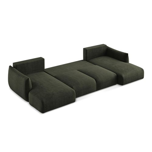 Canapé Panoramique 4 Places Convertible Leila En Tissu Texturé Olive