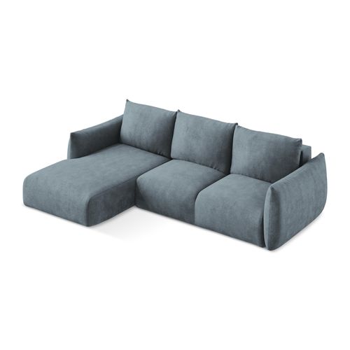 Canapé D’angle 3 Places Gauche Convertible Leila En Tissu Chenille Jeans