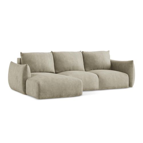 Canapé D’angle 3 Places Gauche Convertible Leila En Tissu Chenille Beige