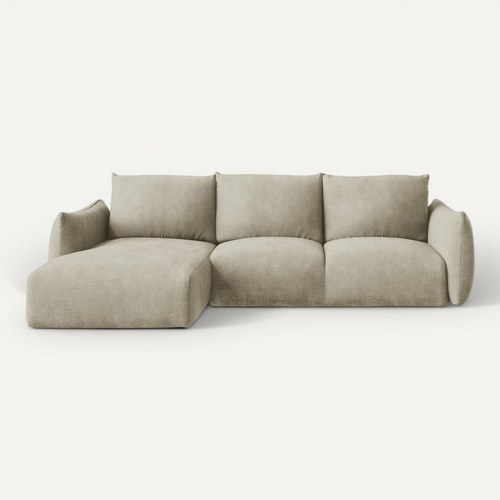 Canapé D’angle 3 Places Gauche Convertible Leila En Tissu Chenille Beige