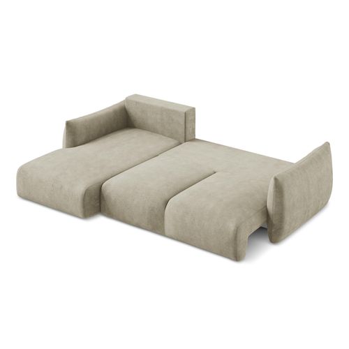 Canapé D’angle 3 Places Gauche Convertible Leila En Tissu Chenille Beige
