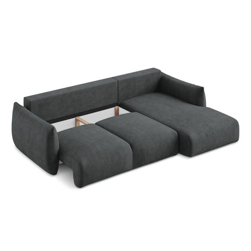 Canapé D'angle Droit Convertible Leila En Tissu Chenille Gris Foncé