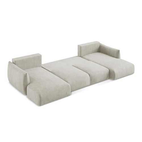 Canapé Panoramique 4 Places Convertible Leila En Tissu Chenille Perle