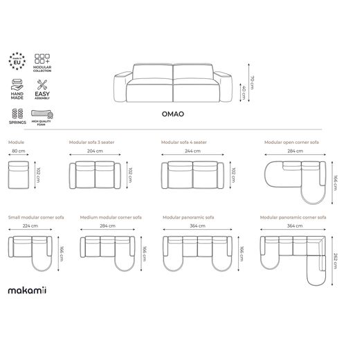 Canapé D'angle 2,5 Places Modulaire Droit Omao En Tissu Chenille Perle