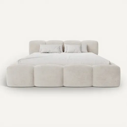 Lit coffre 140x190 cm effet bubble velours beige SAVELA vue de face