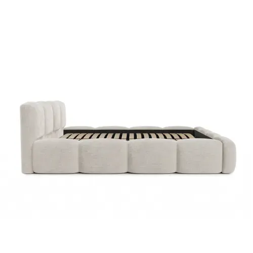 Lit coffre 140x190 cm effet bubble velours beige SAVELA vue de profil
