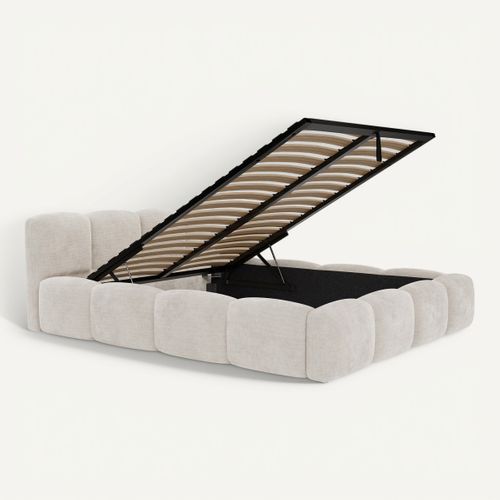 Lit coffre 140x190 cm effet bubble velours beige SAVELA