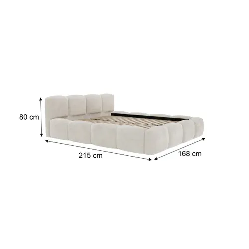 Lit coffre 140x190 cm effet bubble velours beige SAVELA