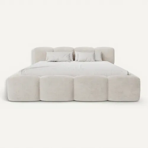 Lit coffre 180x200 cm effet bubble velours beige SAVELA vue de face