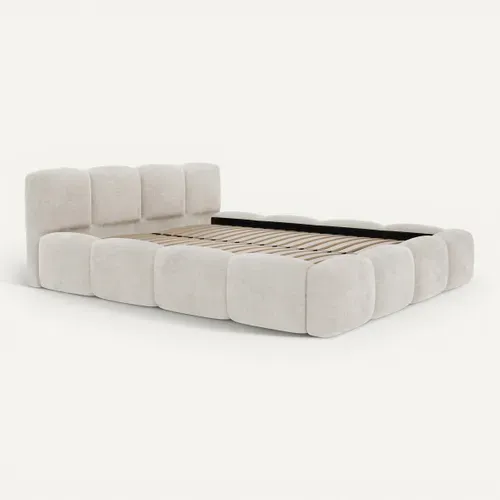 Lit coffre 180x200 cm effet bubble velours beige SAVELA vue 3/4