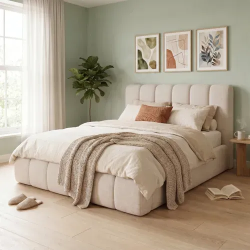 Lit coffre 160x200 cm velours beige ENOVIA vue d'ambiance 1