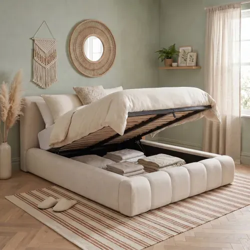 Lit coffre 160x200 cm velours beige ENOVIA
