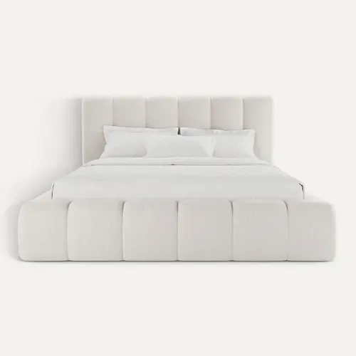 Lit coffre 160x200 cm velours beige ENOVIA vue de face