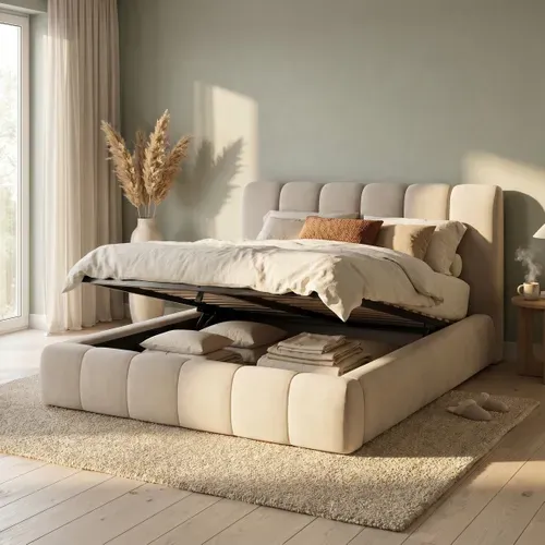 Lit coffre 180x200 cm velours beige ENOVIA
