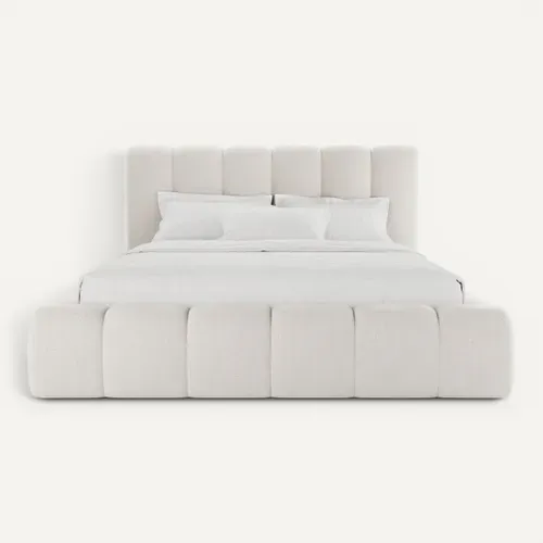 Lit coffre 180x200 cm velours beige ENOVIA vue de face