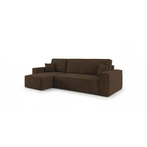 Canapé D'angle California Mini Gauche Marron Velours Côtelé Poso 6 Fonction Couchage