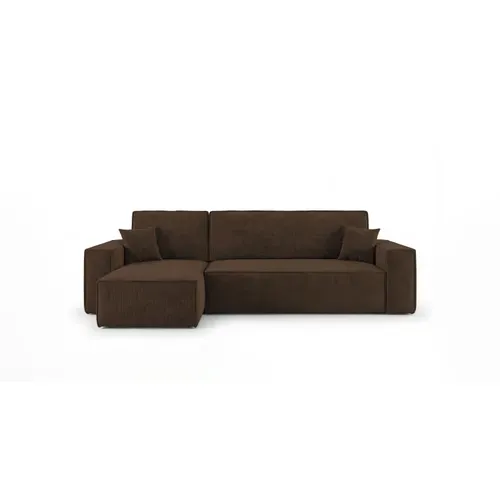 Canapé D'angle California Mini Gauche Marron Velours Côtelé Poso 6 Fonction Couchage