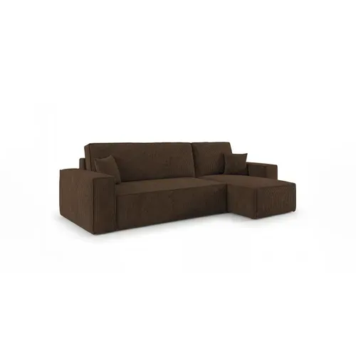 Canapé D'angle California Mini Droit Marron Velours Côtelé Poso 6 Fonction Couchage Coffre À Literie