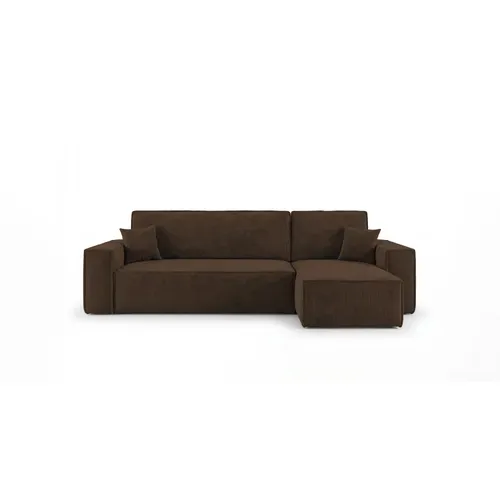 Canapé D'angle California Mini Droit Marron Velours Côtelé Poso 6 Fonction Couchage Coffre À Literie