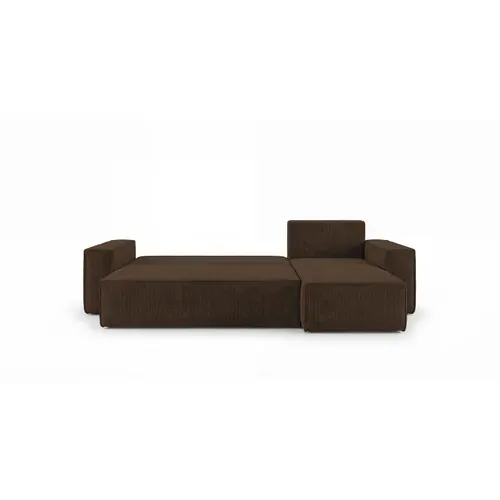 Canapé D'angle California Mini Droit Marron Velours Côtelé Poso 6 Fonction Couchage Coffre À Literie