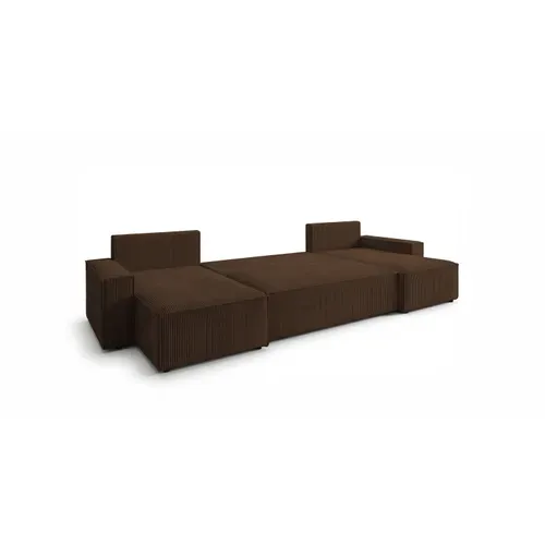 Canapé D'angle California Mini En U Marron Velours Côtelé Poso 6 Fonction Couchage Coffre À Literie