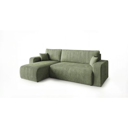 Canapé D'angle Paris Gauche Vert Clair Velours Côtelé Poso 47 Fonction Couchage Coffre À Literie