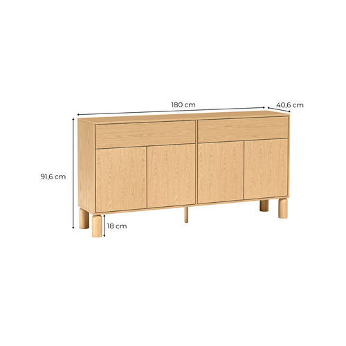 Commode Large Soria 1, 180 Cm, 4 Portes, 2 Tiroirs, Chêne Bookmatch