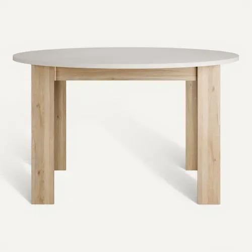 Table ronde Unik Imitation chêne / Grège vue de face