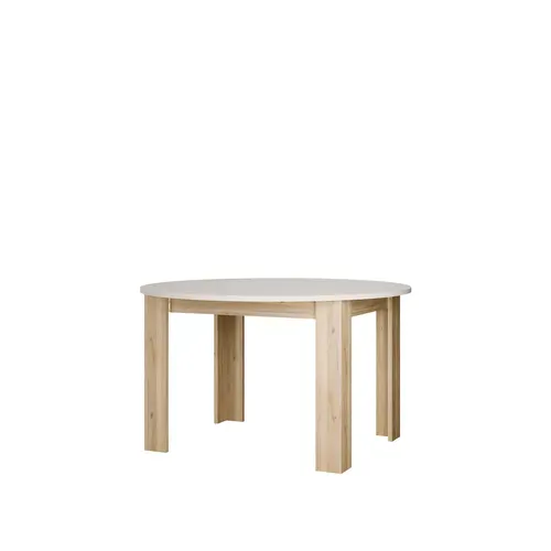 Table ronde Unik Imitation chêne / Grège vue de profil