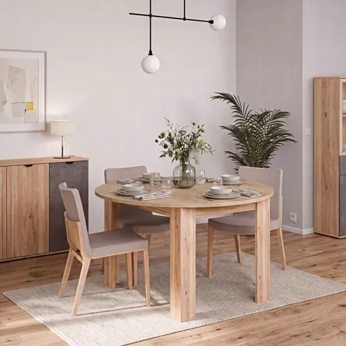 Table ronde Unik Imitation chêne vue d'ambiance 1