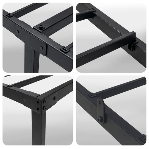 Cadre De Lit Pliable En Métal 90x190 Cm Sommier Noir Lit D'appoint 6 Pieds 10 Lattes