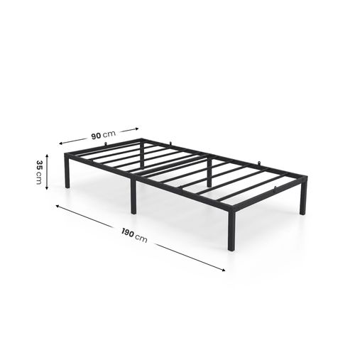 Cadre De Lit Pliable En Métal 90x190 Cm Sommier Noir Lit D'appoint 6 Pieds 10 Lattes