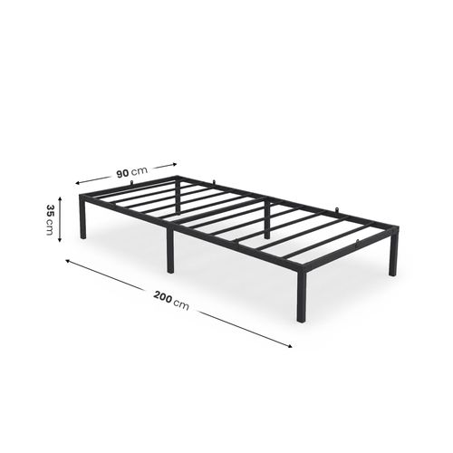 Cadre De Lit Pliable En Métal 90x200 Cm Sommier Noir Lit D'appoint 6 Pieds 10 Lattes