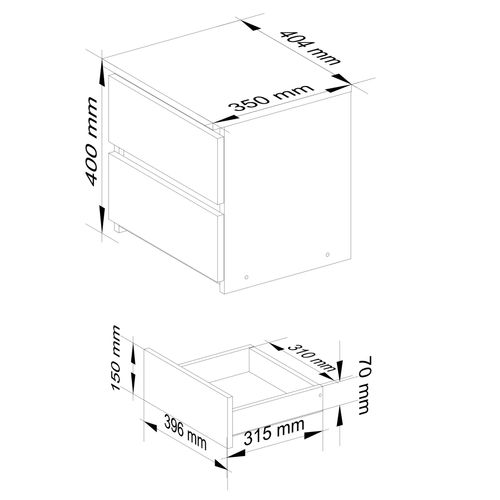 Table De Chevet Cl2 Cachemire 40 Cm 2 Tiroirs 40x35x40 Cm