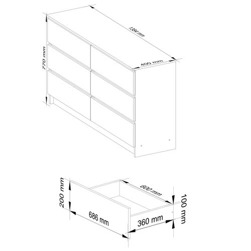 Commode K140 Cachemire 138 Cm 6 Tiroirs 138x40x77 Cm