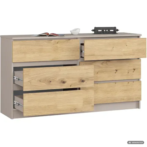 Commode K140 Cachemire 138 Cm 6 Tiroirs Couleur Chêne Artisan Mat 138x40x77 Cm