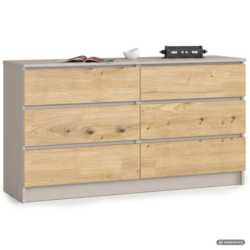 Commode K140 Cachemire 138 Cm 6 Tiroirs Couleur Chêne Artisan Mat 138x40x77 Cm