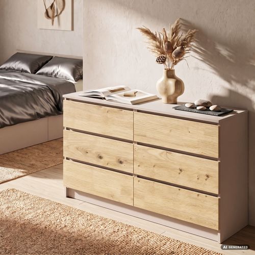 Commode K140 Cachemire 138 Cm 6 Tiroirs Couleur Chêne Artisan Mat 138x40x77 Cm