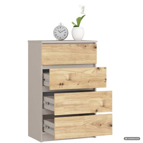 Commode K60 Cachemire 60 Cm 4 Tiroirs Couleur Chêne Artisan Mat 60x40x99 Cm