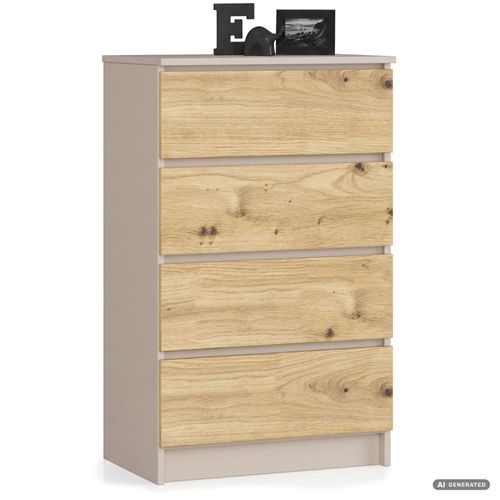 Commode K60 Cachemire 60 Cm 4 Tiroirs Couleur Chêne Artisan Mat 60x40x99 Cm