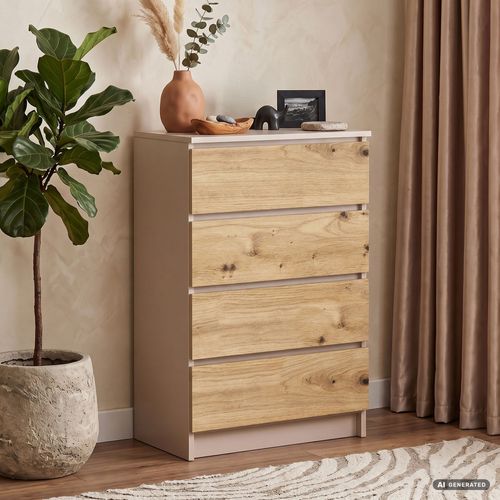 Commode K60 Cachemire 60 Cm 4 Tiroirs Couleur Chêne Artisan Mat 60x40x99 Cm